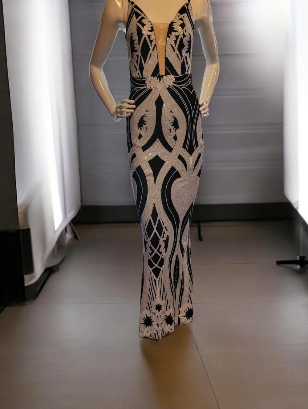 SHEIN Black and Silver Sequin Maxi Dress
